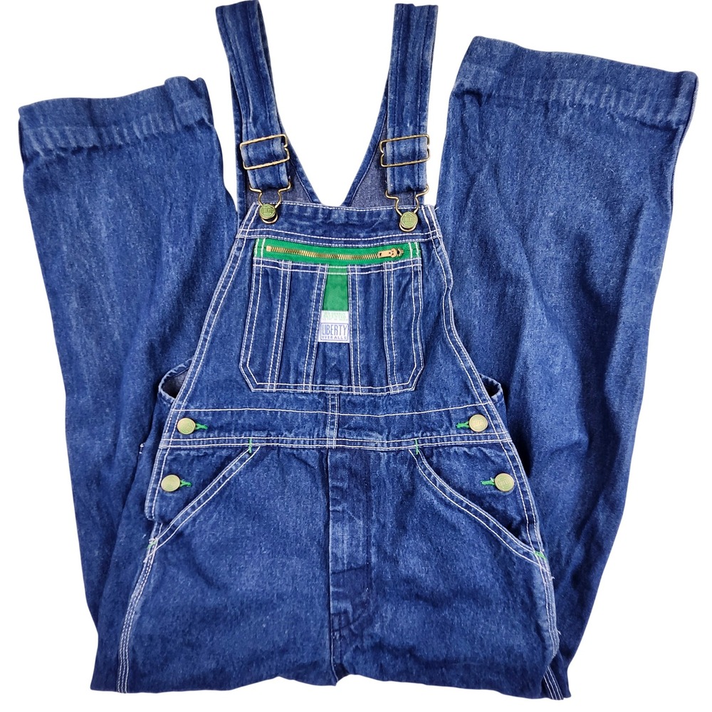 Liberty Overalls Youth 14 Regular Blue Denim Bib Adjustable Pockets HEMMED Farm